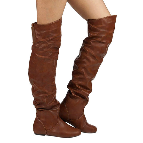 Women's Long Tube Boots Winter Leather High Boot Over-the-Knee Riding Boots