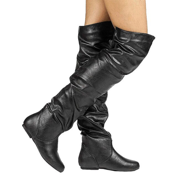 Women's Long Tube Boots Winter Leather High Boot Over-the-Knee Riding Boots