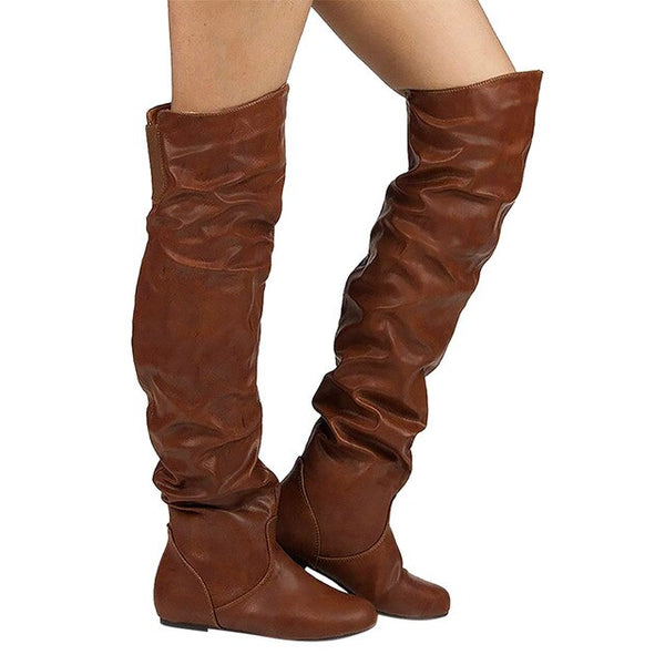 Women's Long Tube Boots Winter Leather High Boot Over-the-Knee Riding Boots