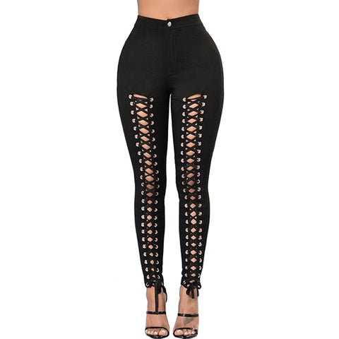 Plus Size Sexy Women Leggings Lacing Up Bottoms Autumn Winter