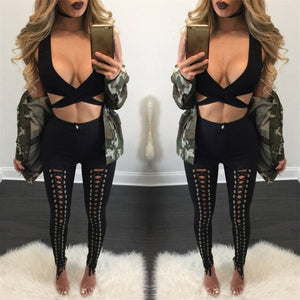 Plus Size Sexy Women Leggings Lacing Up Bottoms Autumn Winter