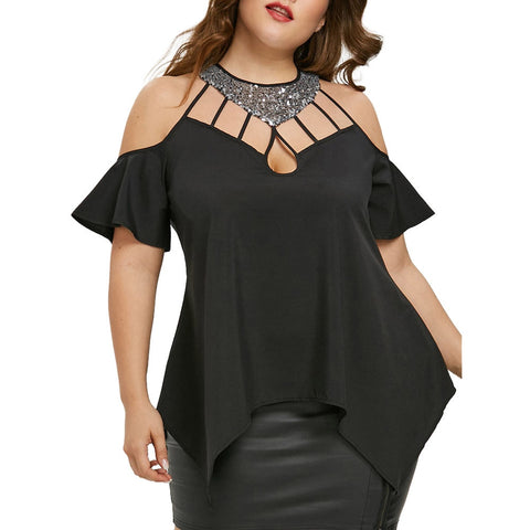 Plus Size 5XL Summer Womens Tops and Blouses Tunic Cold Shoulder