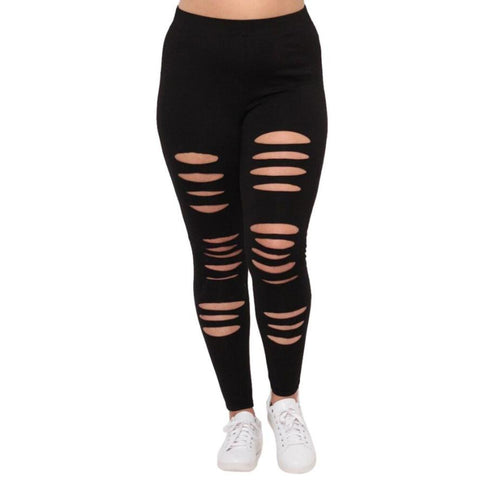 snowshine Fashion Leggings Trousers Sporting Hole Casual Black  Pants