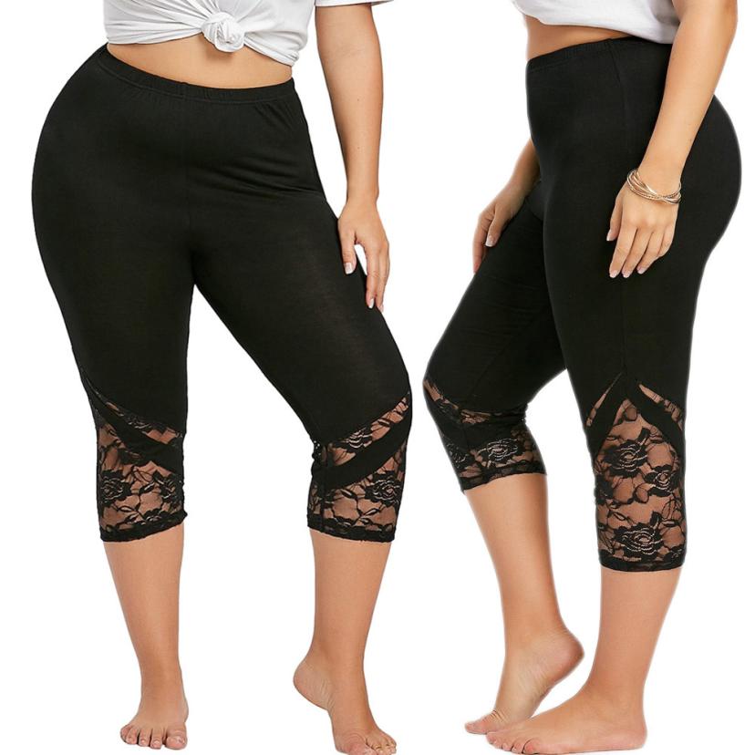 Women Lace Patchwork Skinny Leggings Polyester High Elastic