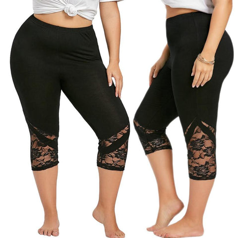 Women Lace Patchwork Skinny Leggings Polyester High Elastic