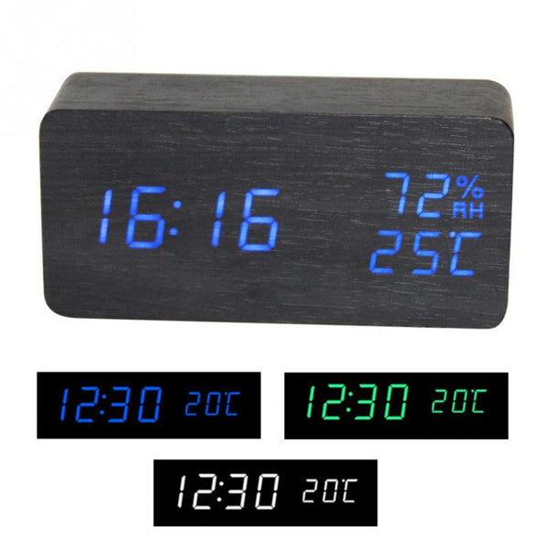 Alarm Clock LED Nightlight Student Small Alarm Clock Multifunctional Mute Wood Bedside Clock