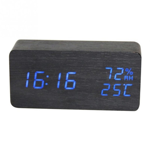 Alarm Clock LED Nightlight Student Small Alarm Clock Multifunctional Mute Wood Bedside Clock