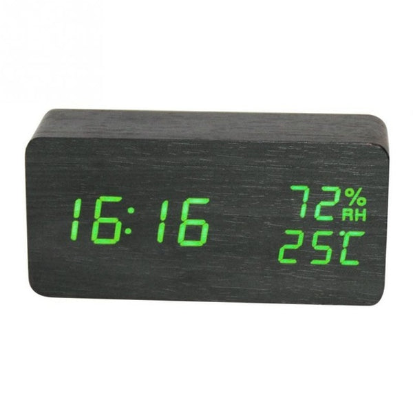 Alarm Clock LED Nightlight Student Small Alarm Clock Multifunctional Mute Wood Bedside Clock