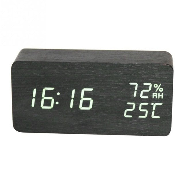 Alarm Clock LED Nightlight Student Small Alarm Clock Multifunctional Mute Wood Bedside Clock