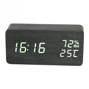 Alarm Clock LED Nightlight Student Small Alarm Clock Multifunctional Mute Wood Bedside Clock
