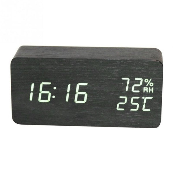Alarm Clock LED Nightlight Student Small Alarm Clock Multifunctional Mute Wood Bedside Clock