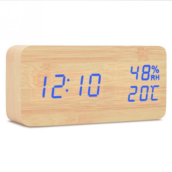 Alarm Clock LED Nightlight Student Small Alarm Clock Multifunctional Mute Wood Bedside Clock