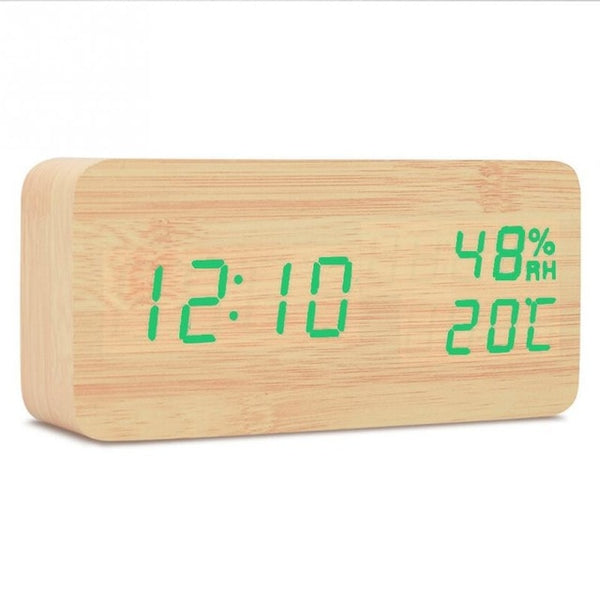Alarm Clock LED Nightlight Student Small Alarm Clock Multifunctional Mute Wood Bedside Clock