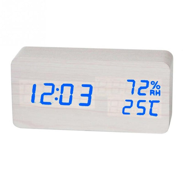 Alarm Clock LED Nightlight Student Small Alarm Clock Multifunctional Mute Wood Bedside Clock