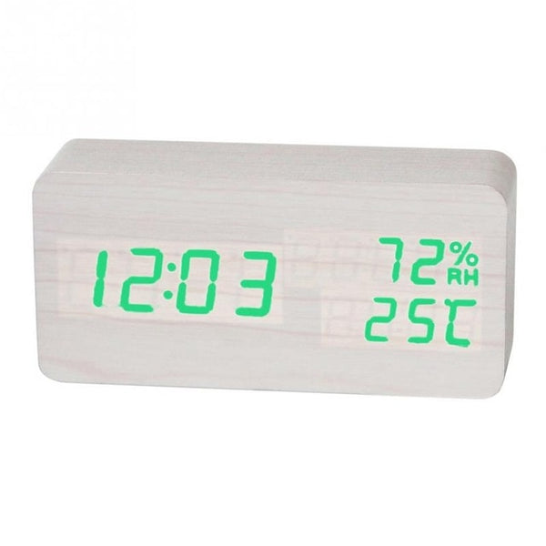 Alarm Clock LED Nightlight Student Small Alarm Clock Multifunctional Mute Wood Bedside Clock