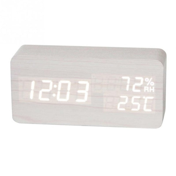 Alarm Clock LED Nightlight Student Small Alarm Clock Multifunctional Mute Wood Bedside Clock