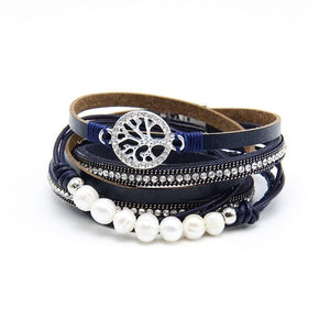 ZG Multiple Layers Punk Leather Bracelet For Men & Women Tree of Life jewelry Pearl  Rhinestone Braid Charms Bracelets femme