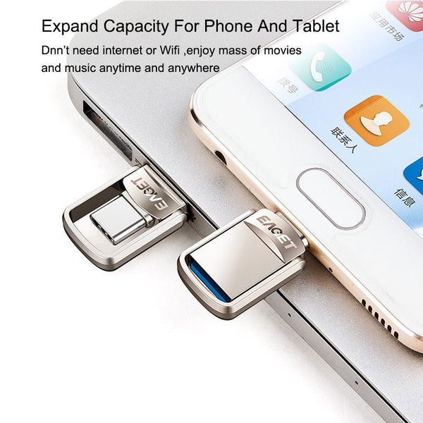 EAGET USB Flash Drive Pendrive For Micro Phone USB 3.0 Mini Pen Drives 128GB 32GB