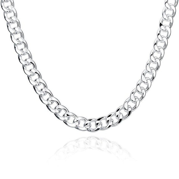 925 Silver jewelry silver set wedding set casual 10mm side chain square buckle men bracelet&necklace silver 2 set CS101