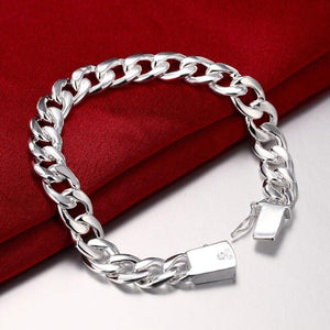 925 Silver jewelry silver set wedding set casual 10mm side chain square buckle men bracelet&necklace silver 2 set CS101