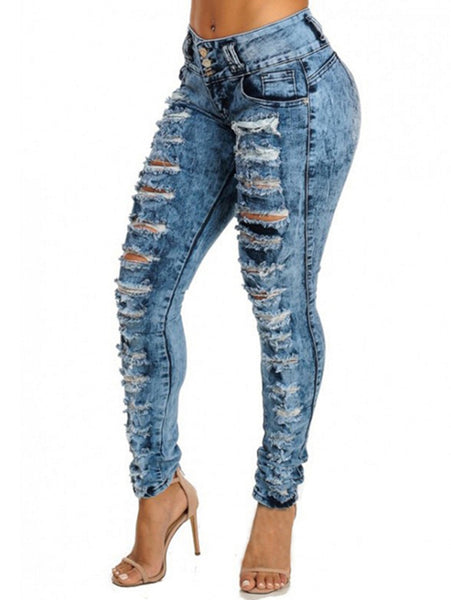 Wipalo Women Jeans Sexy High Waist Pencil Pants Casual Blue