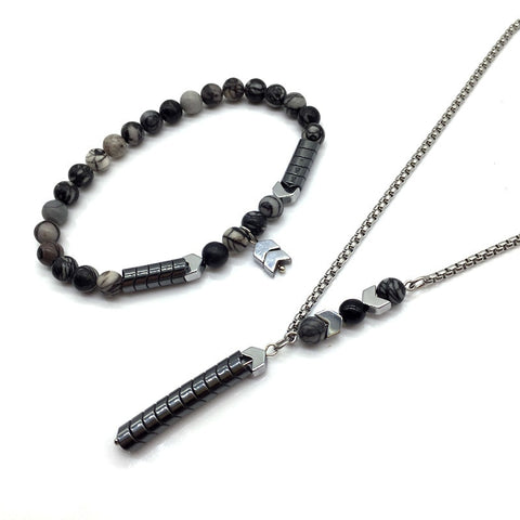 NAIQUBE Classic High Quality 2019 2pcs/set Beaded Bracelet&Necklace Men