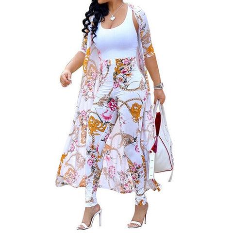 Summer 2 Piece Set Women Cardigan Long Trench