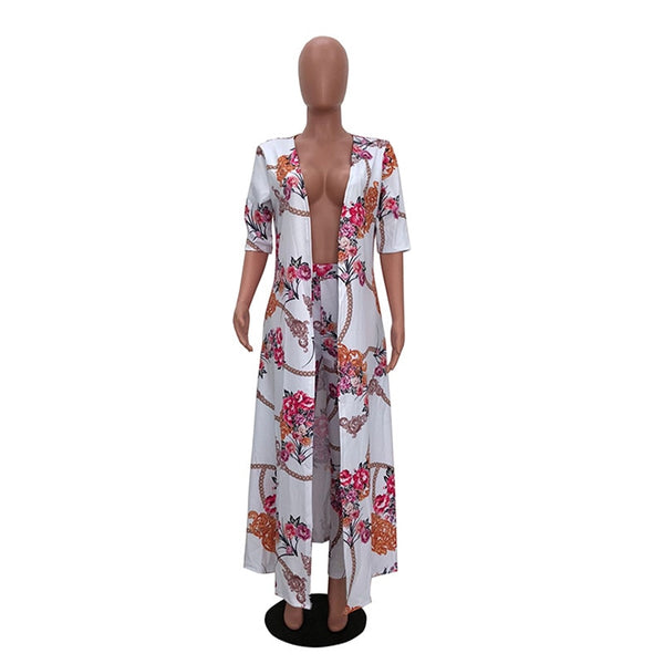 Summer 2 Piece Set Women Cardigan Long Trench