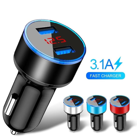 3.1A Dual USB Car Charger With LED Display Universal Mobile Phone Car-Charger